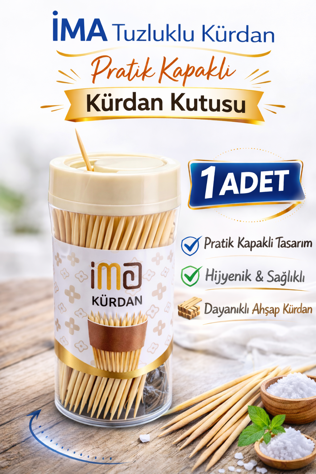 İMA Tuzluklu Kürdan 1 Adet | Pratik Kapaklı Kürdan Kutusu