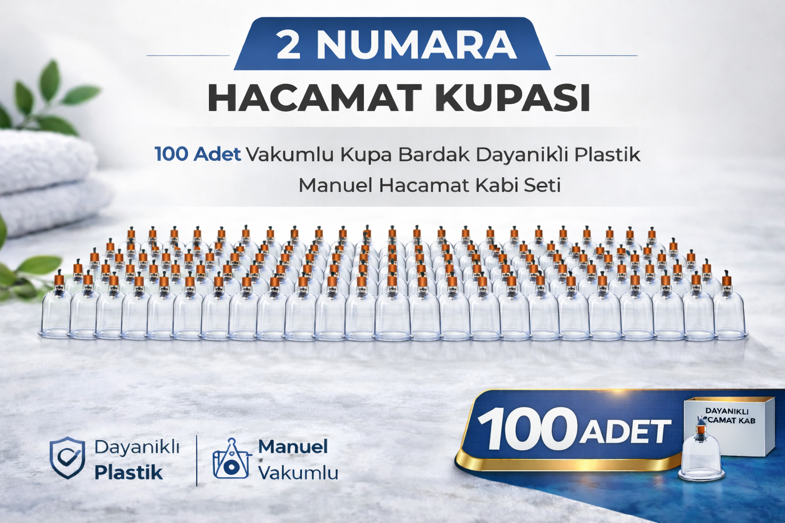 2 Numara Hacamat Kupası 100 Adet Vakumlu Kupa Bardak Dayanıklı Plastik Manuel Hacamat Kabı