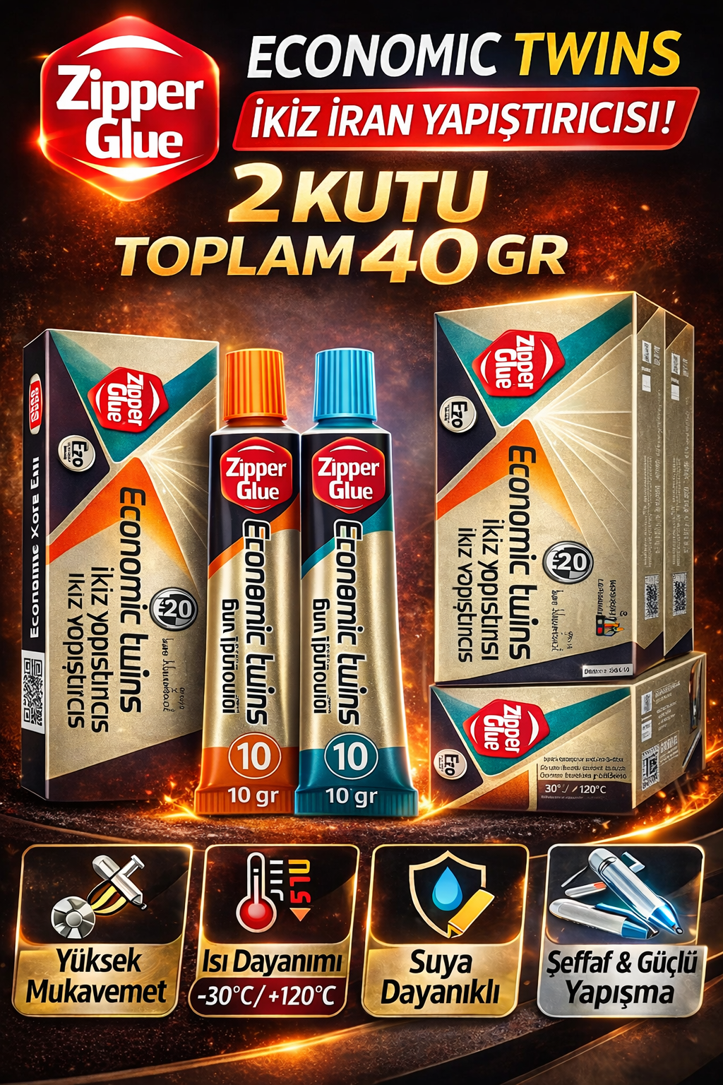Zipper Glue İkiz İran Yapıştırıcısı 2 Kutu A+B Çift Bileşenli Epoksi Güçlü Metal Plastik Cam Seramik Yapıştırıcı