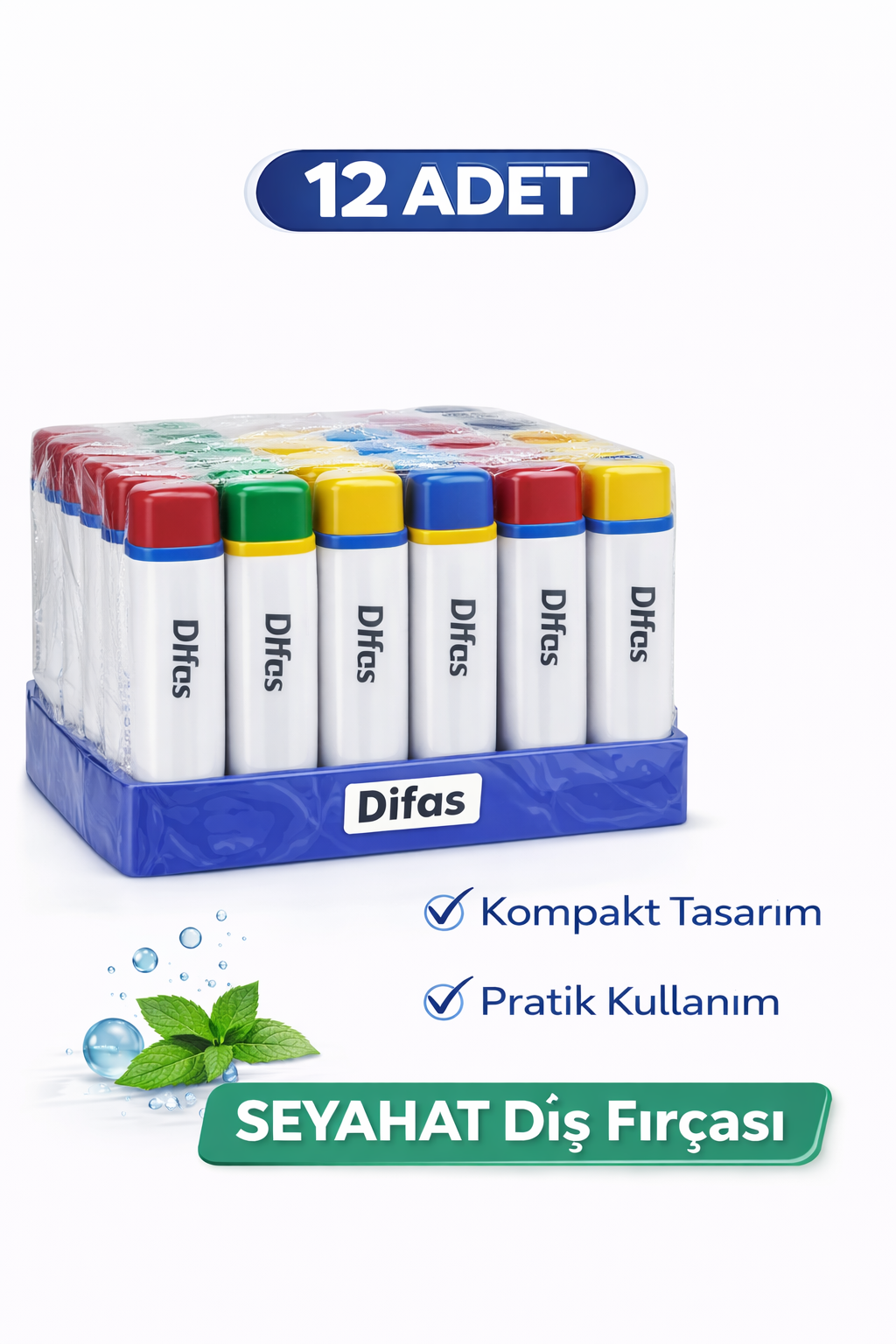 Difas Seyahat Tipi Diş Fırçası  | Kapaklı Taşınabilir 12 Adet