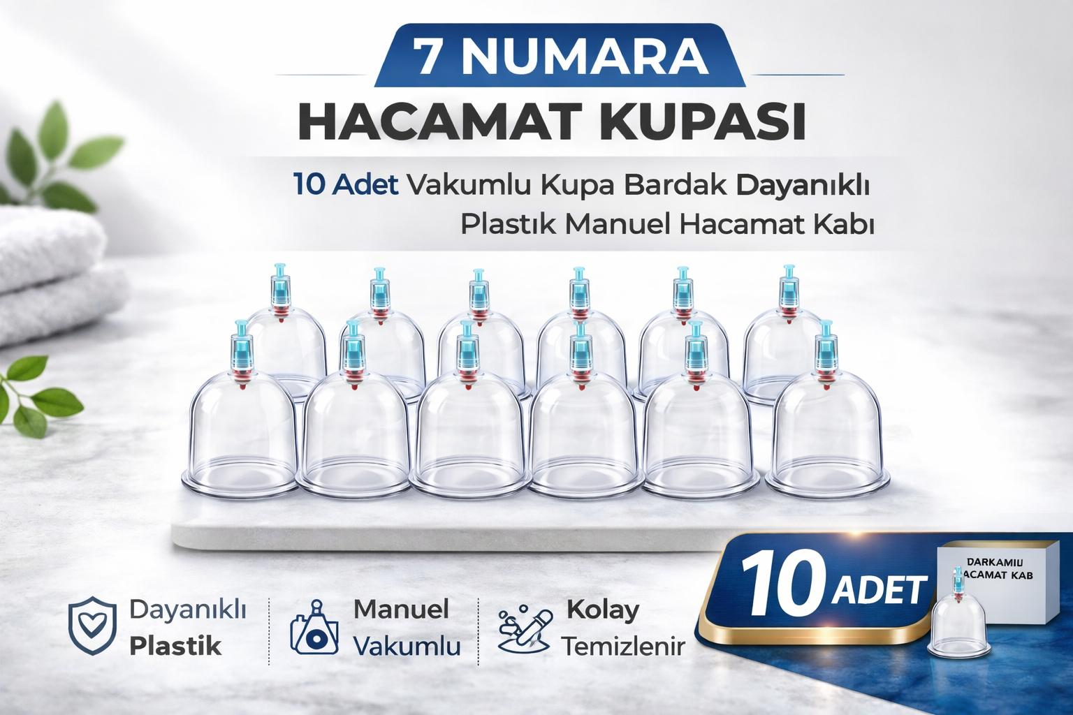 7 Numara Hacamat Kupası 10 Adet Vakumlu Kupa Bardak Dayanıklı Plastik Manuel Hacamat Kabı Seti