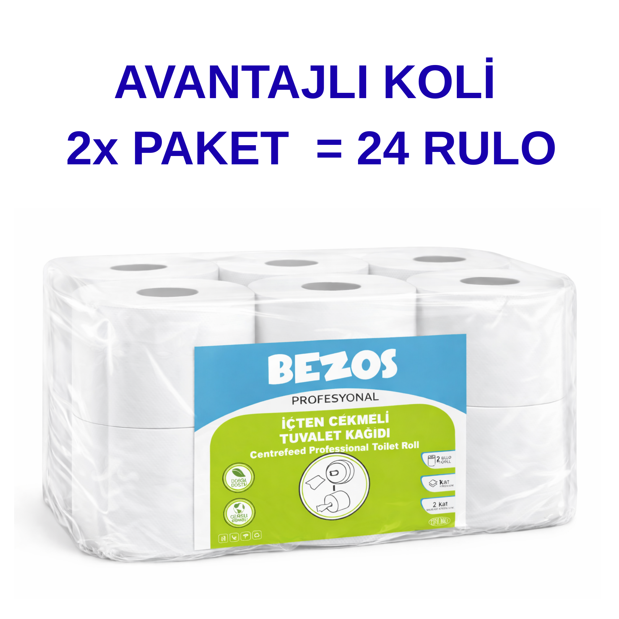 Bezos Profesyonel İçten Çekmeli Tuvalet Kağıdı 24 Rulo | Mini Cimri | 2 Katlı %100 Selüloz 2X12RULO