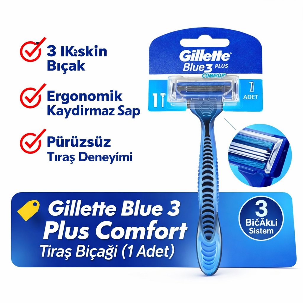 Jilet Blue 3 Plus Comfort Tıraş Bıçağı 1 Adet – 3 Bıçaklı Ergonomik Saplı Erkek Tıraş Bıçağı