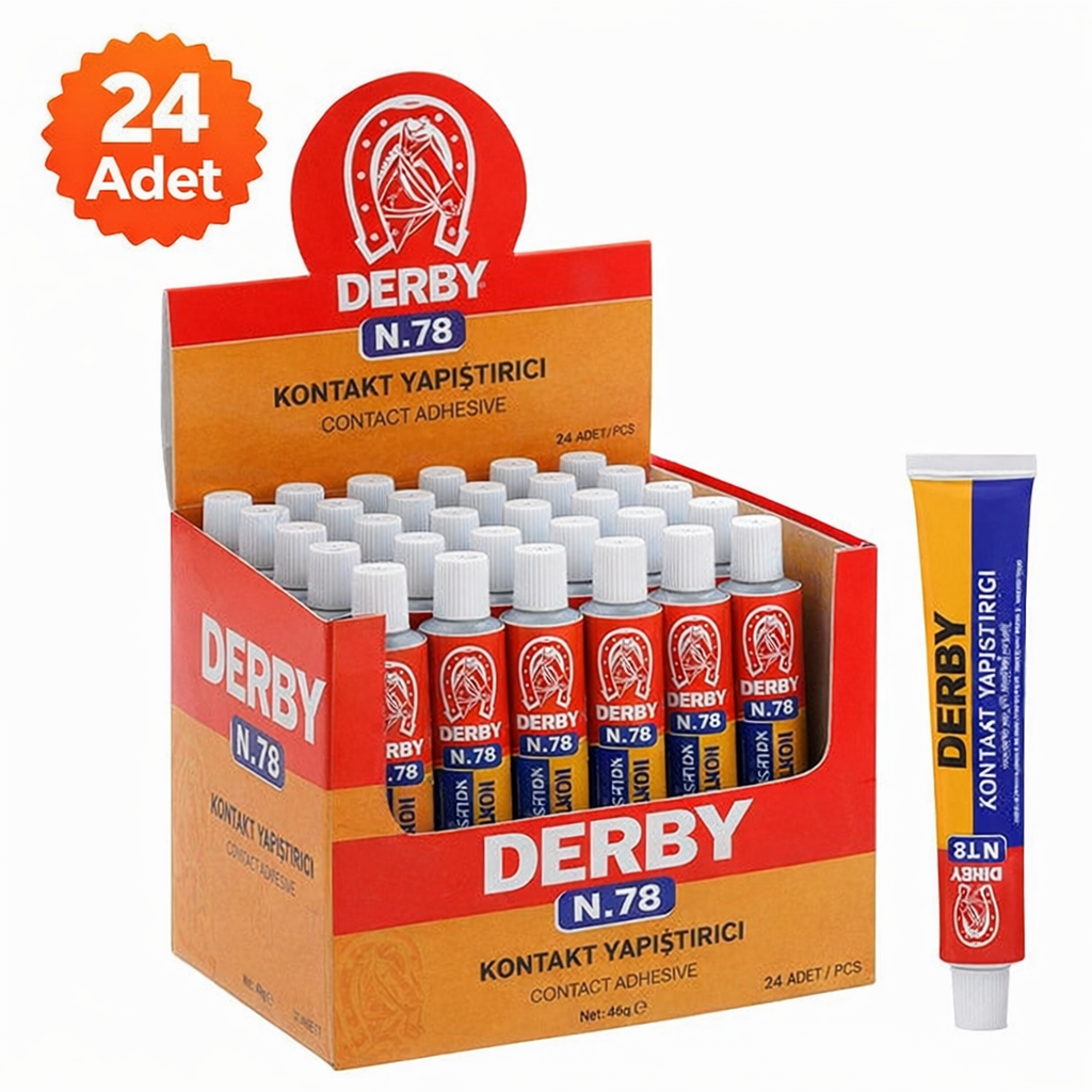 Derby N.78 Kontakt Yapıştırıcı 40 Gr 24 Adet Standlı Kutulu Güçlü Genel Amaçlı Yapıştırıcı
