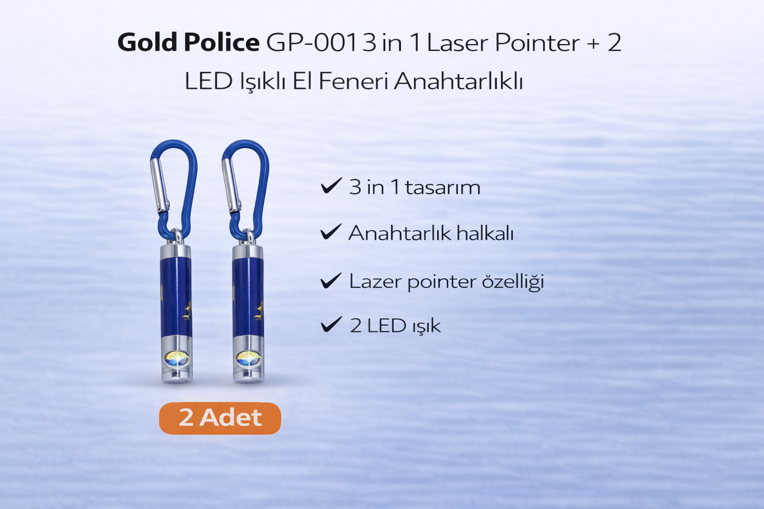 Gold  GP-001 3 in 1 Lazer + 2 LED Işıklı El Feneri Anahtarlıklı 2 Adet